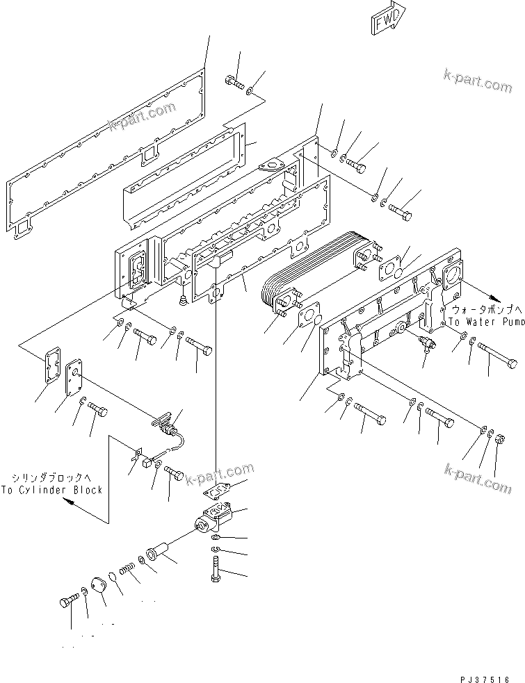 Komatsu parts book diagram for SA6D170-B-1J-R S/N 13551-UP (-50cent. SPEC.): LUBRICATING OIL COOLER (COLD WEATHER (B) SPEC.)