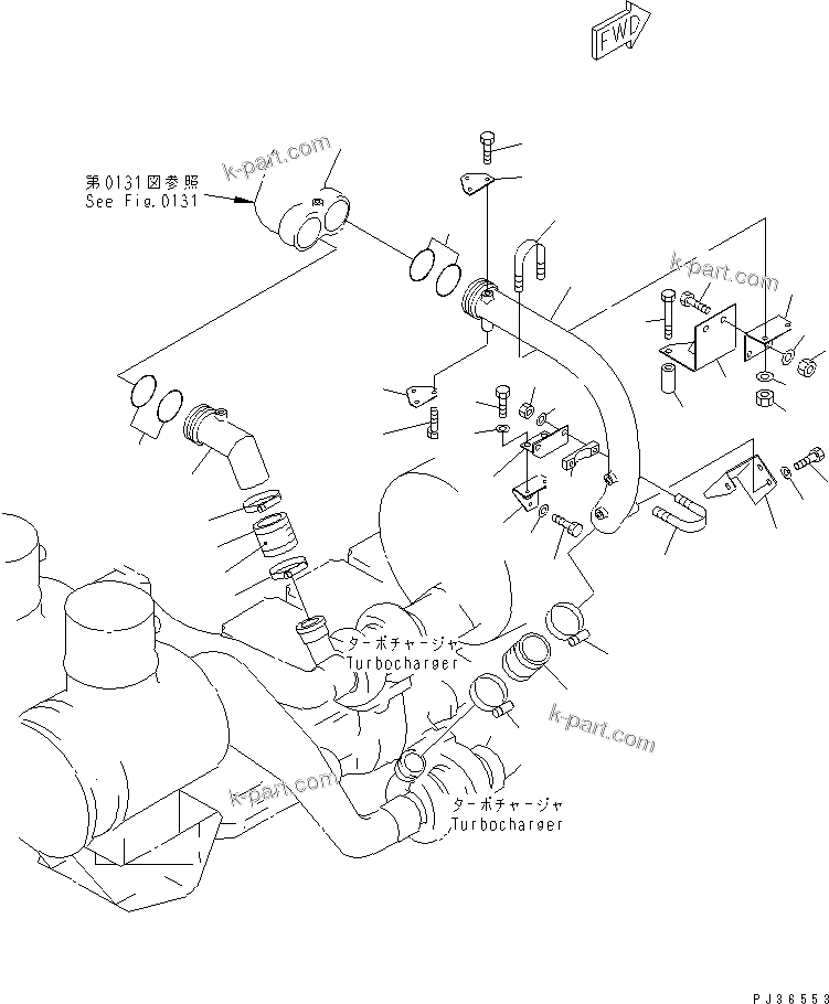 Komatsu parts book diagram for SA6D170-A-1Q-H S/N 13144-UP: EXHAUST MANIFOLD AND TURBOCHARGER (2/2)