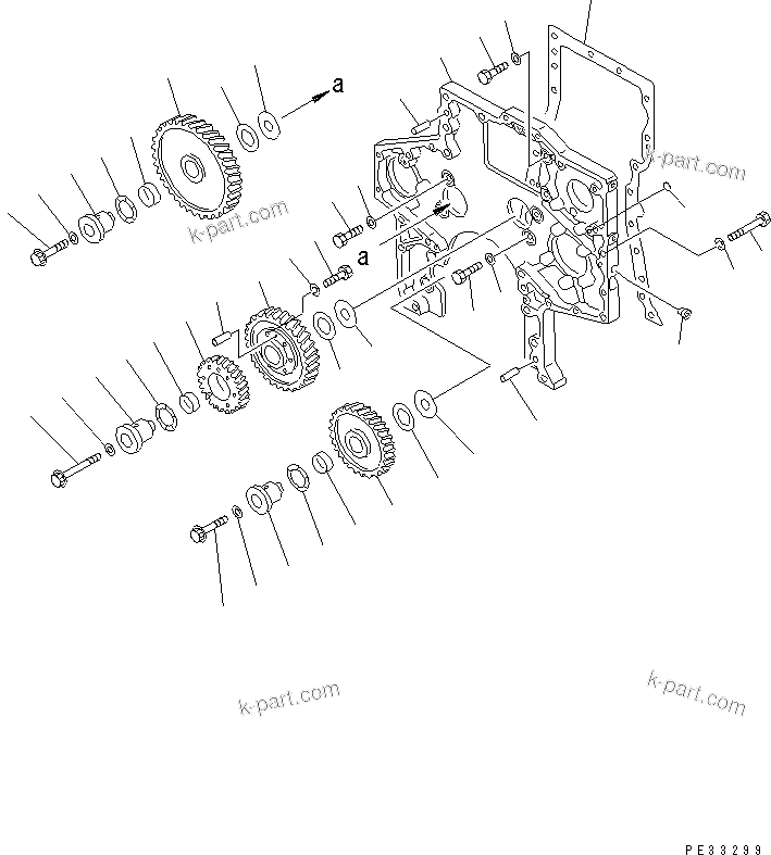 Komatsu parts book diagram for SA6D170-A-1Q-H S/N 13144-UP: GEAR CASE COVER AND GEAR
