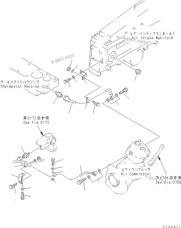 Komatsu parts book diagram for SA6D170-A-1Q-H S/N 13144-UP: AIR COMPRESSOR PIPING (1/3) (EXTREME COLD TERRAIN SPEC.)(#15320-)
