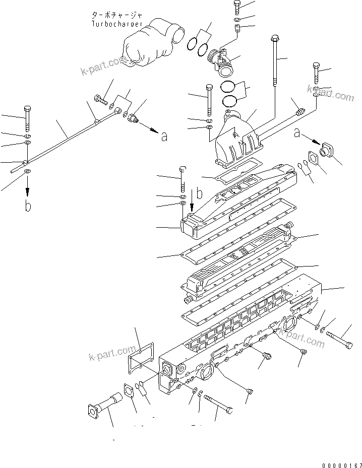 Komatsu parts book diagram for SA6D170-B-1F-7 S/N 10001-UP: AIR INTAKE MANIFOLD AND AFTER COOLER(#17496-)