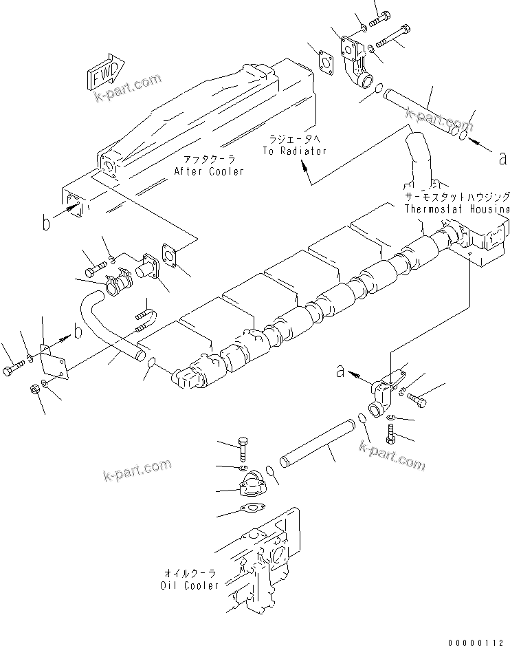 Komatsu parts book diagram for SA6D170-B-1F-7 S/N 10001-UP: AFTER COOLER WATER PIPING(#17496-)