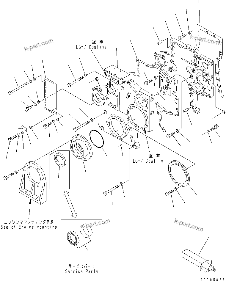 Komatsu parts book diagram for SA6D170-B-1F-7 S/N 10001-UP: GEAR CASE AND FRONT COVER (MECHANICAL PUMP SPEC.)(#15701-17495)
