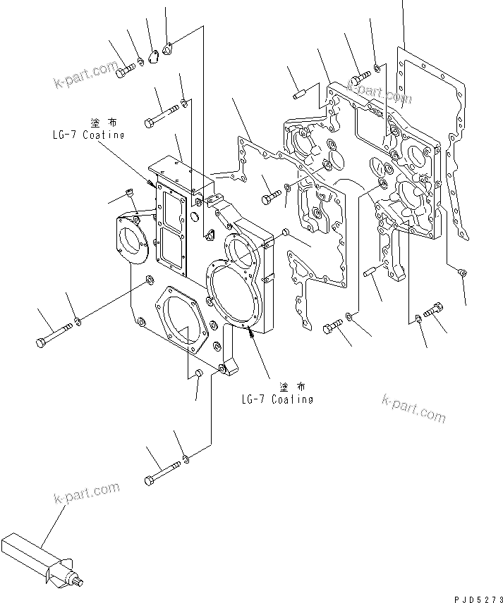 Komatsu parts book diagram for SA6D170-B-1F-7 S/N 10001-UP: GEAR CASE AND FRONT COVER(#19305-)