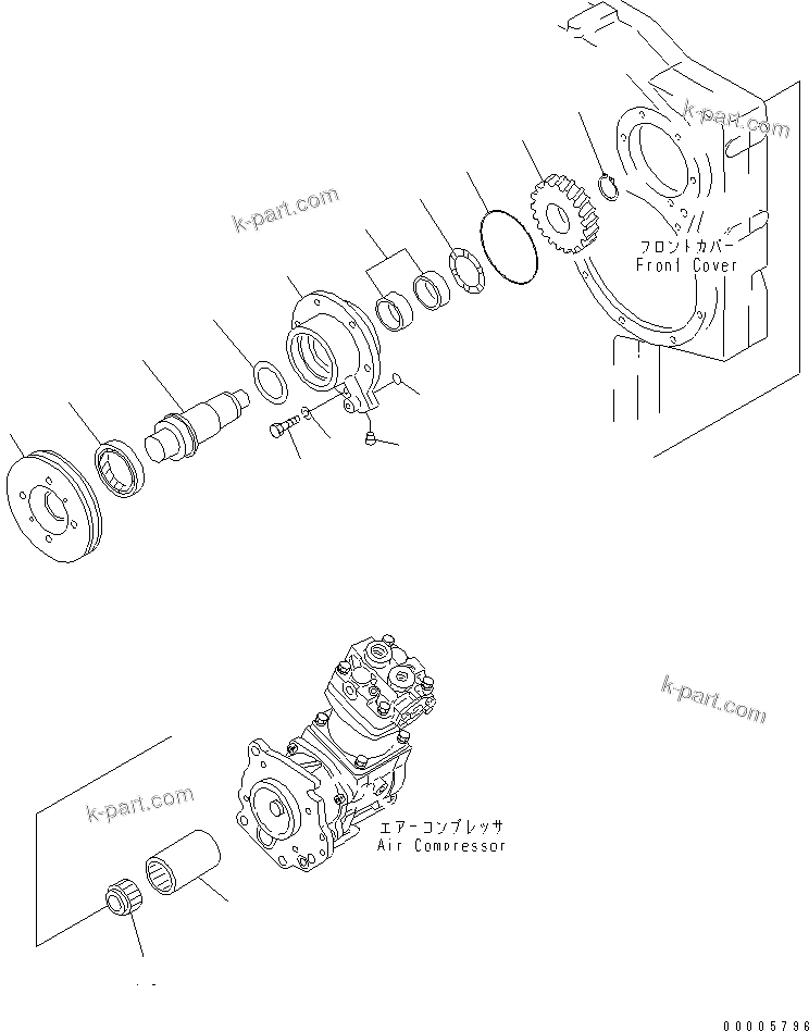 Komatsu parts book diagram for SA6D170-B-1F-7 S/N 10001-UP: FRONT POWER TAKE OFF (AIR COMPRESSOR DRIVE)(#15701-)