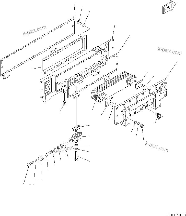 Komatsu parts book diagram for SA6D170-B-1F-7 S/N 10001-UP: LUBRICATING OIL COOLER(#19282-)