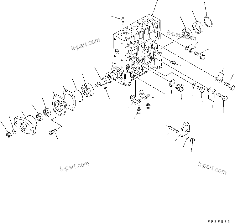 Komatsu parts book diagram for SA6D170-B-1F-7 S/N 10001-UP: FUEL INJECTION PUMP (PUMP) (1/2) (INNER PARTS)(#13556-15514)