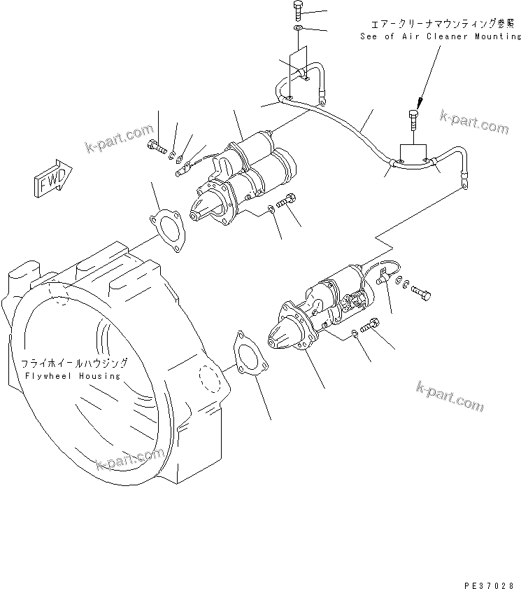 Komatsu parts book diagram for SA6D170-B-1F-7 S/N 10001-UP: STARTING MOTOR MOUNTING (11KW) (COLD TERRAIN SPEC.)(#15701-)