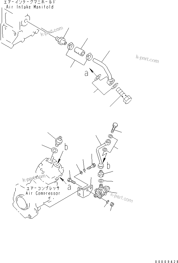 Komatsu parts book diagram for SA6D170-B-1F-7 S/N 10001-UP: AIR COMPRESSOR PIPING (1/2) (AIR LINE)(#15701-)