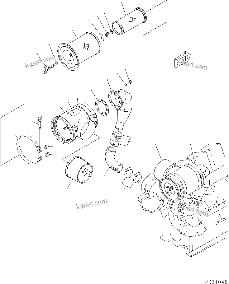 Komatsu parts book diagram for SA8V170-1C S/N 10040-UP: AIR CLEANER AND MOUNTING