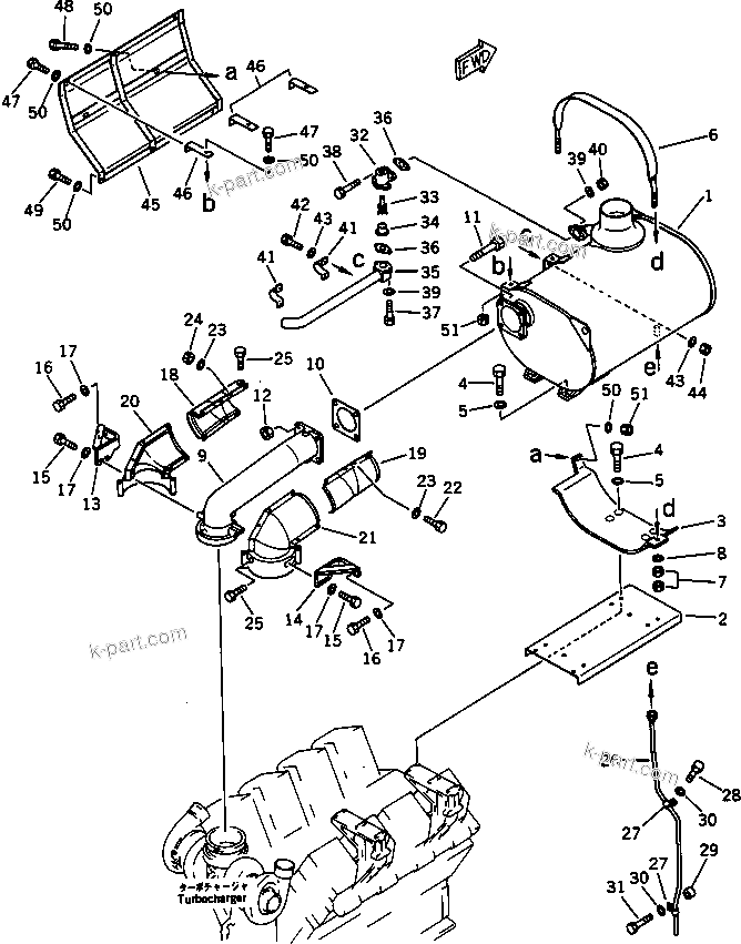 Komatsu parts book diagram for SA8V170-1C S/N 10040-UP: MUFFLER AND CONNECTION