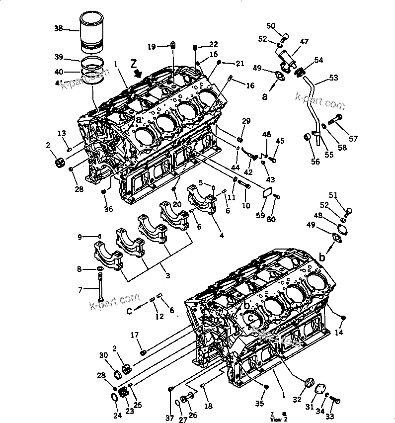 Komatsu parts book diagram for SA8V170-1C S/N 10040-UP: CYLINDER BLOCK(#10516-)