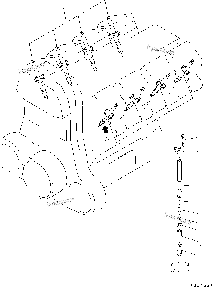 Komatsu parts book diagram for SA8V170-1C S/N 10040-UP: FUEL NOZZLE AND SPILL PIPE