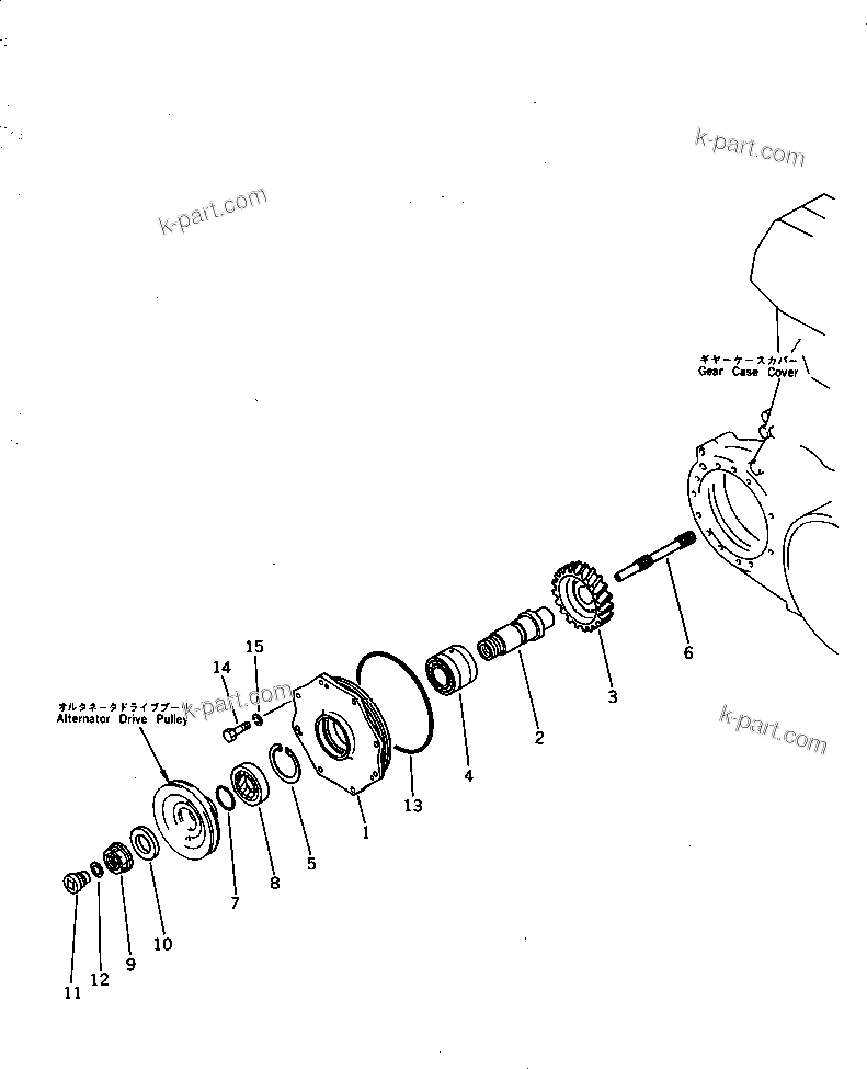 Komatsu parts book diagram for SA8V170-1C S/N 10040-UP: ALTERNATOR DRIVE