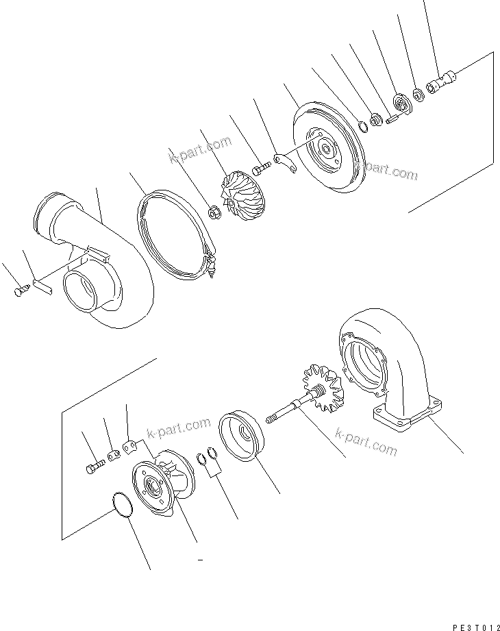 Komatsu parts book diagram for SA8V170-1B S/N 10007-UP: TURBOCHARGER(#10007-10191)