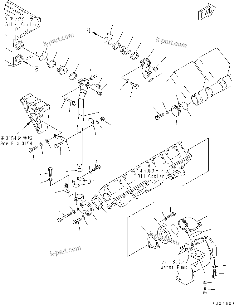 Komatsu parts book diagram for SA8V170-1B S/N 10007-UP: WATER PIPING (1/2)(#10007-10238)