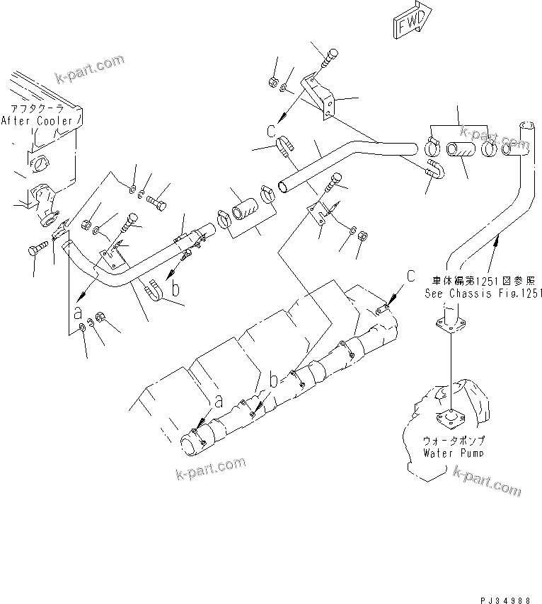 Komatsu parts book diagram for SA8V170-1B S/N 10007-UP: WATER PIPING (2/2)(#10007-10238)