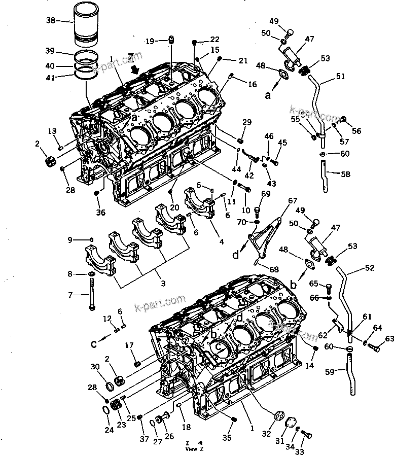 Komatsu parts book diagram for SA8V170-1B S/N 10007-UP: CYLINDER BLOCK