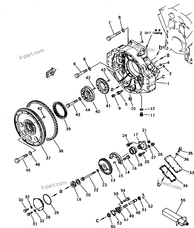 Komatsu parts book diagram for SA8V170-1B S/N 10007-UP: FLYWHEEL AND FLYWHEEL HOUSING(#10246-)