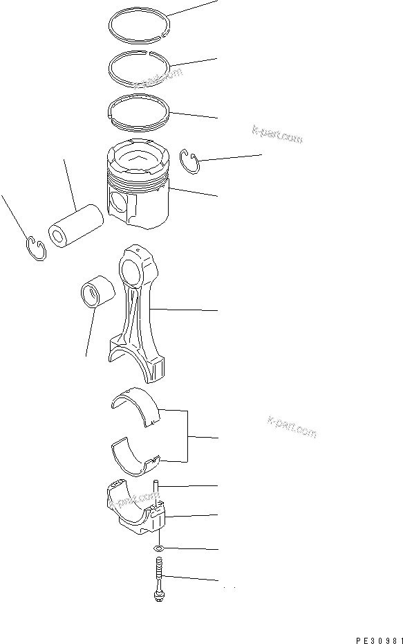 Komatsu parts book diagram for SA8V170-1B S/N 10007-UP: PISTON AND CONNECTING ROD