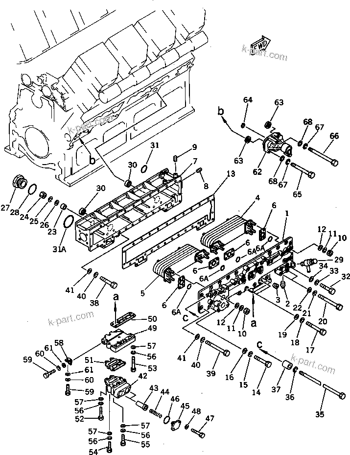 Komatsu parts book diagram for SA8V170-1B S/N 10007-UP: LUBRICATING OIL COOLER