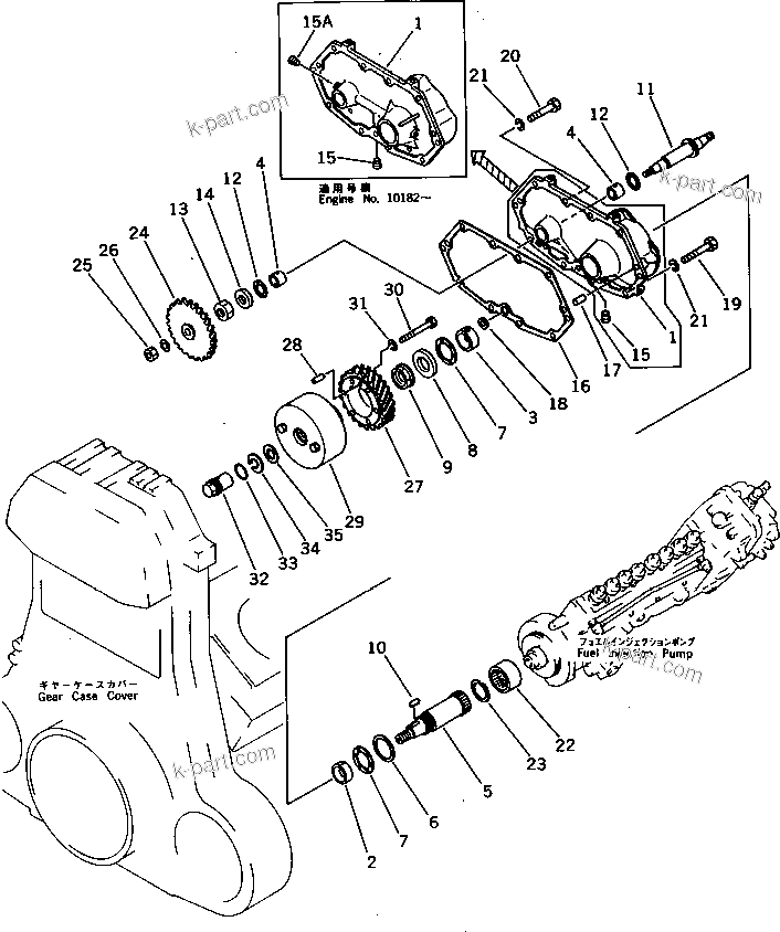 Komatsu parts book diagram for SA8V170-1B S/N 10007-UP: FUEL INJECTION PUMP DRIVE