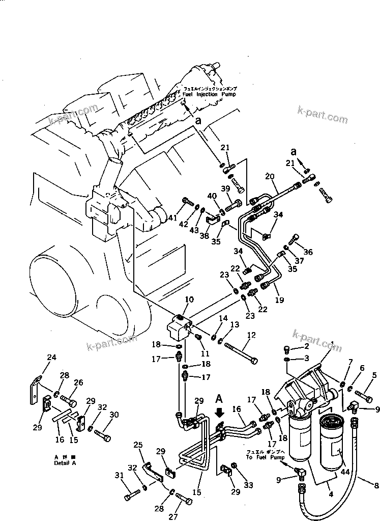 Komatsu parts book diagram for SA8V170-1B S/N 10007-UP: FUEL FILTER AND PIPING(#10007-10195)