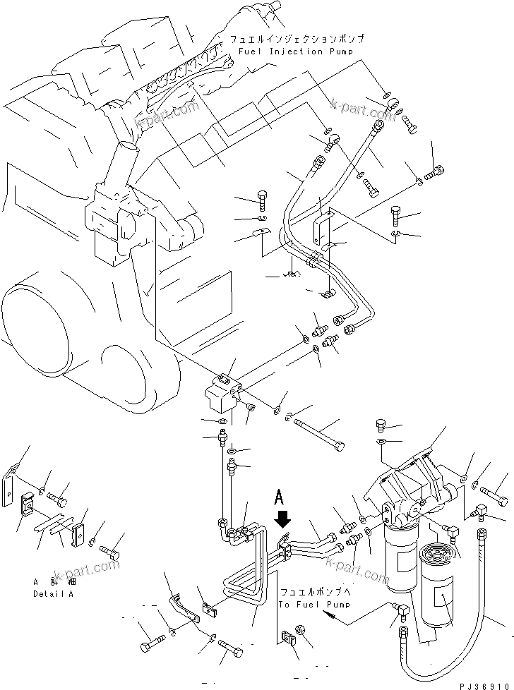 Komatsu parts book diagram for SA8V170-1B S/N 10007-UP: FUEL FILTER AND PIPING(#10196-10425)