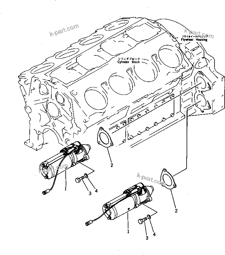 Komatsu parts book diagram for SA8V170-1B S/N 10007-UP: STARTING MOTOR AND MOUNTING(#10007-10019)