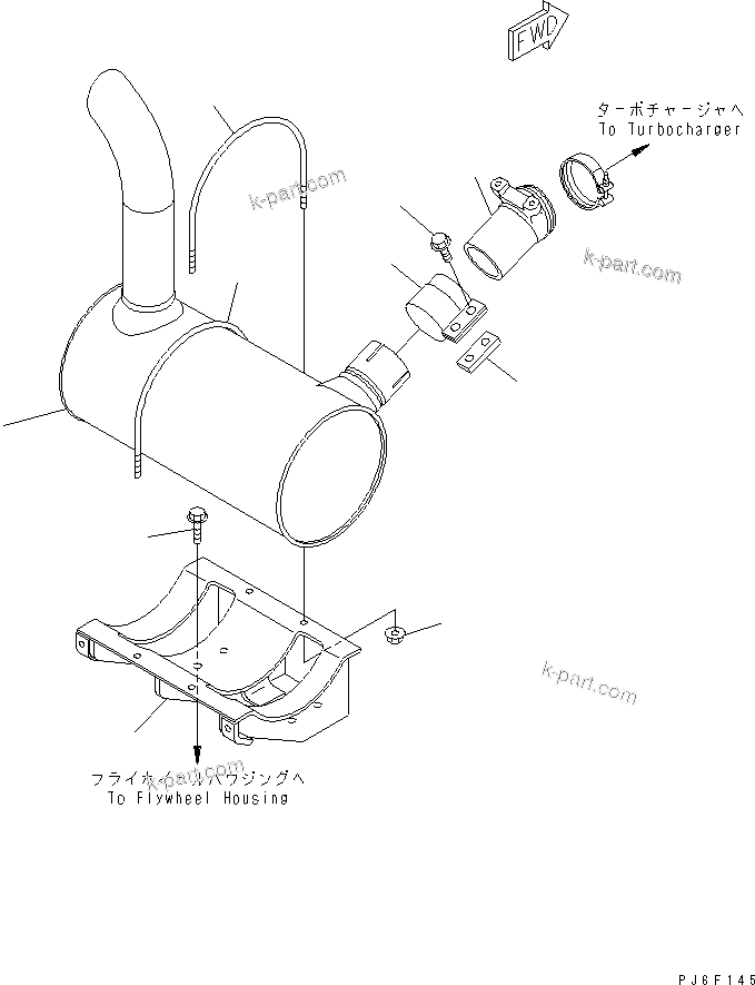 Komatsu parts book diagram for SAA4D102E-2E-4 S/N 26274903-UP: MUFFLER AND MOUNTING(#26300902-)