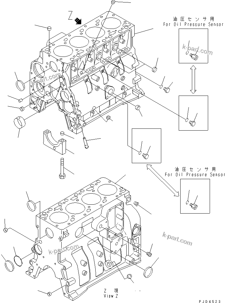 Komatsu parts book diagram for SAA4D102E-2E-4 S/N 26274903-UP: CYLINDER BLOCK(#26277757-)