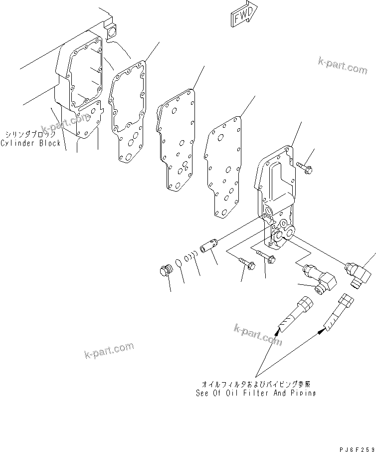 Komatsu parts book diagram for SAA4D102E-2E-4 S/N 26274903-UP: OIL COOLER COVER(#26304081-)