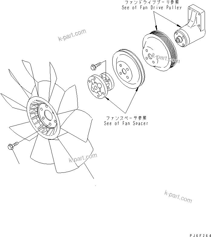 Komatsu parts book diagram for SAA4D102E-2E-4 S/N 26274903-UP: COOLING FAN(#26304081-)