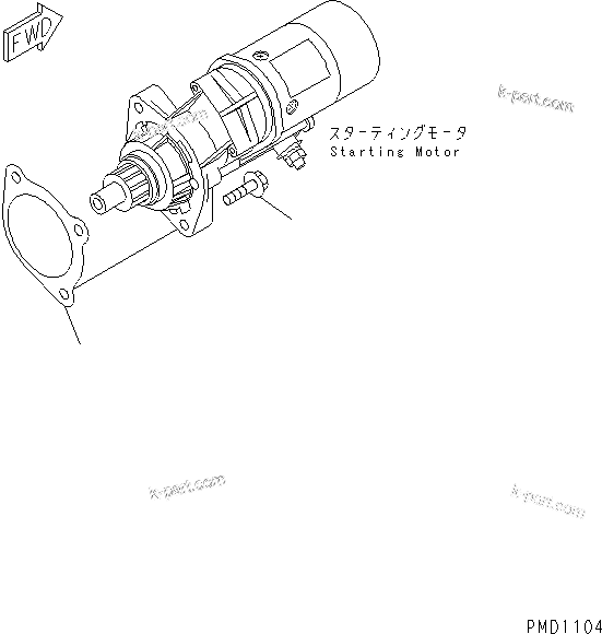 Komatsu parts book diagram for SAA4D102E-2E-4 S/N 26274903-UP: STARTING MOTOR MOUNTING (4.5KW)