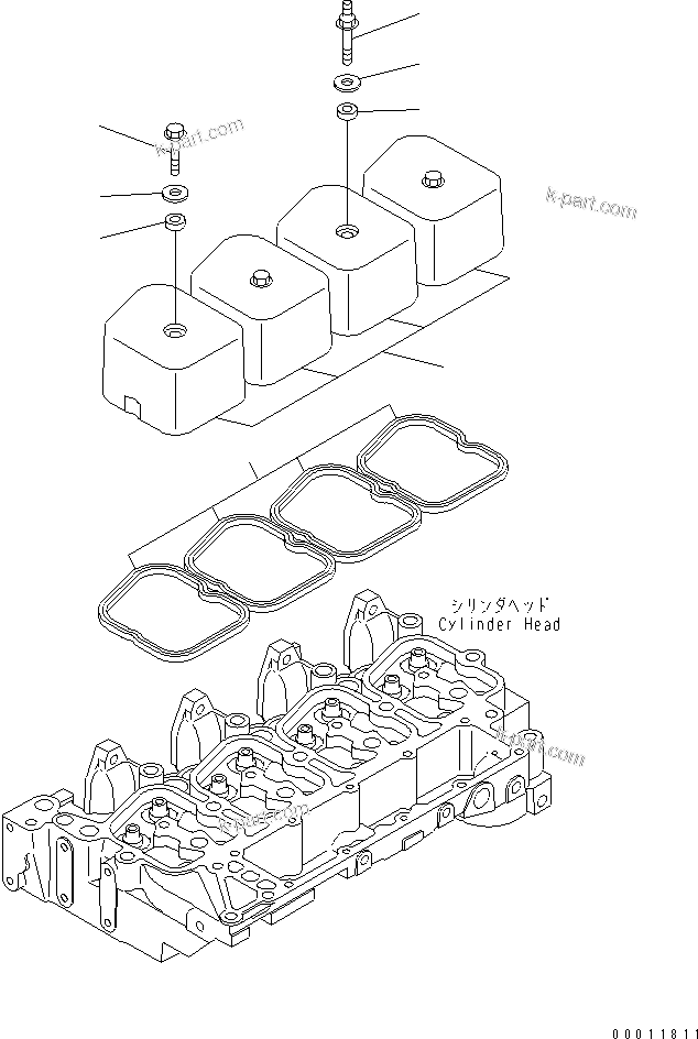 Komatsu parts book diagram for SAA4D102E-2G-4 S/N 26274903-UP: HEAD COVER(#26317765-)
