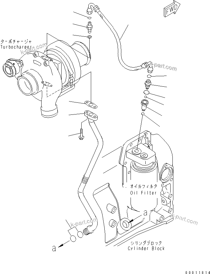 Komatsu parts book diagram for SAA4D102E-2G-4 S/N 26274903-UP: TURBOCHARGER OIL PIPING(#26317765-)