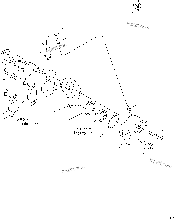 Komatsu parts book diagram for SAA4D102E-2G-4 S/N 26274903-UP: THERMOSTAT HOUSING(#26310811-)