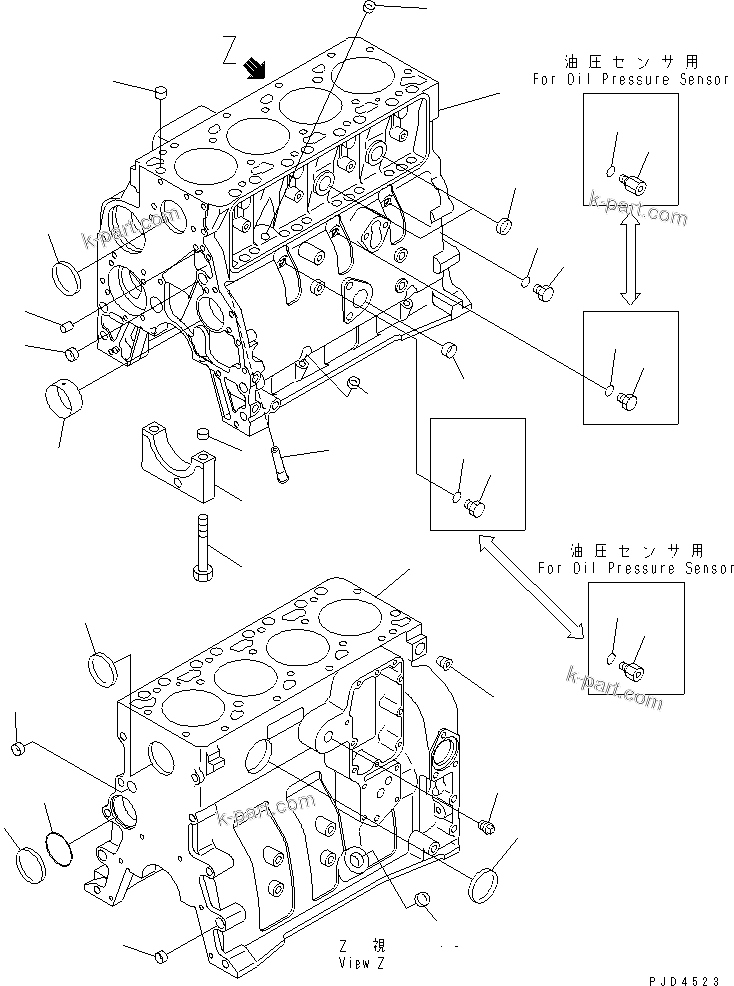 Komatsu parts book diagram for SAA4D102E-2G-4 S/N 26274903-UP: CYLINDER BLOCK(#26277757-)