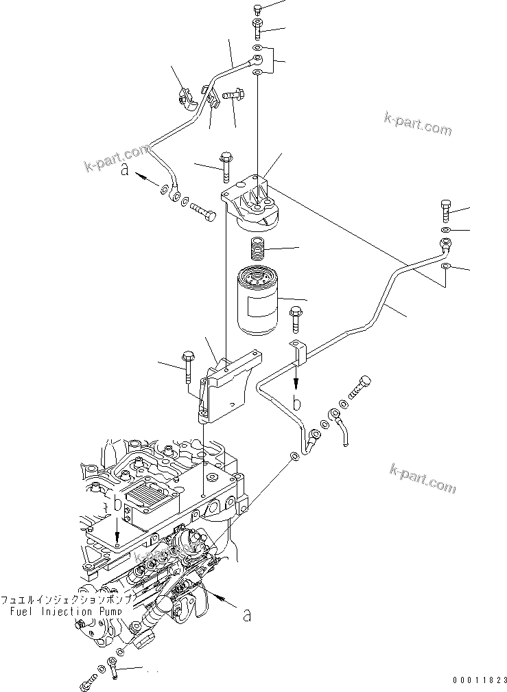 Komatsu parts book diagram for SAA4D102E-2G-4 S/N 26274903-UP: FUEL FILTER  AND PIPING(#26317765-)