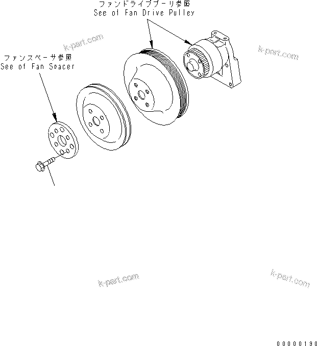 Komatsu parts book diagram for SAA4D102E-2G-4 S/N 26274903-UP: COOLING FAN BOLT(#26302312-)