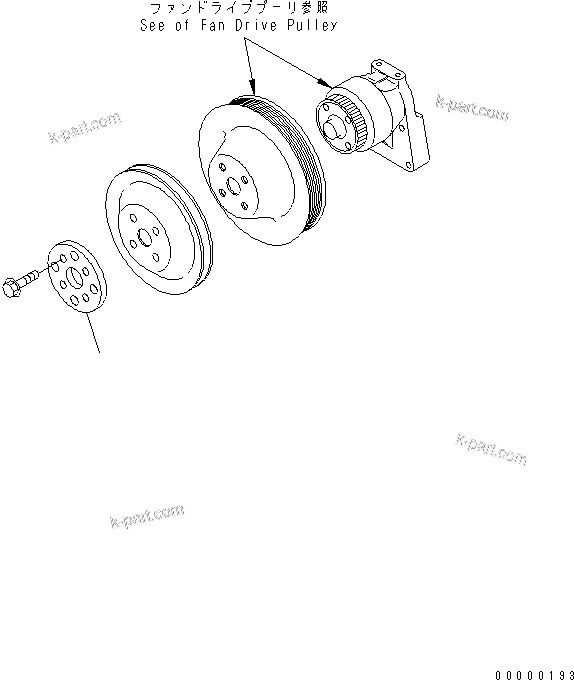 Komatsu parts book diagram for SAA4D102E-2G-4 S/N 26274903-UP: FAN PILOT SPACER(#26302312-)