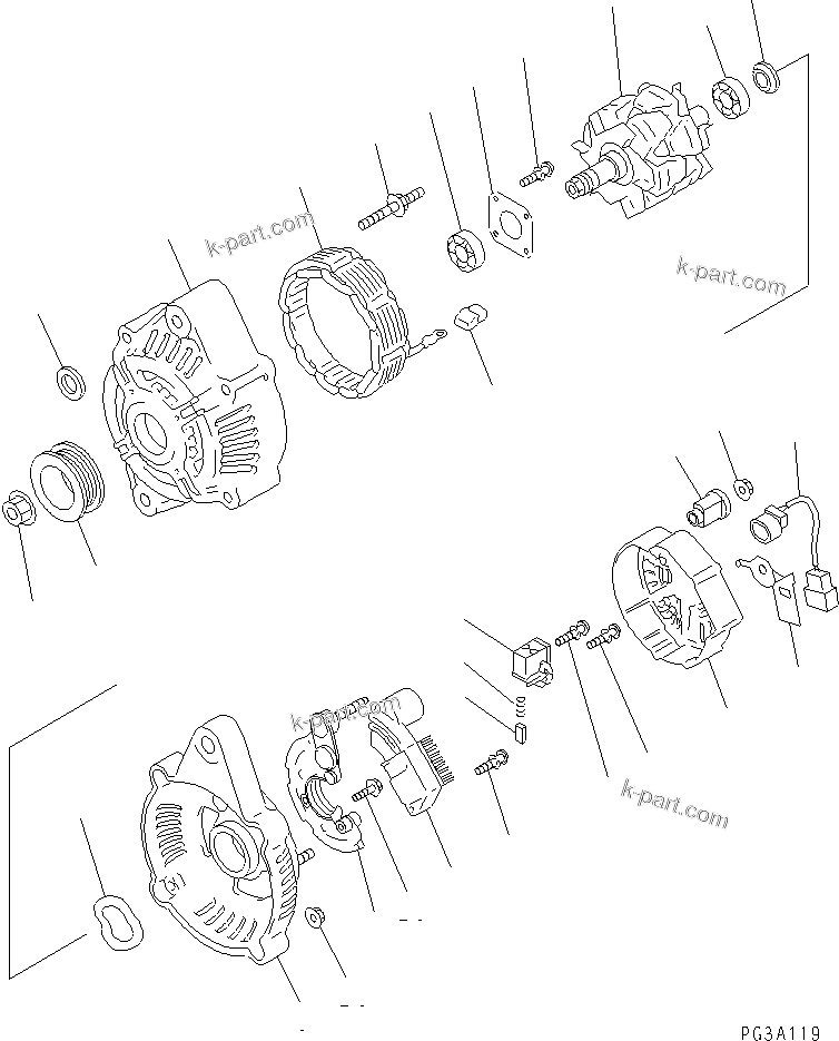Komatsu parts book diagram for SAA4D102E-2G-4 S/N 26274903-UP: ALTERNATOR (35A) (INNER PARTS)(#26302312-26315327)