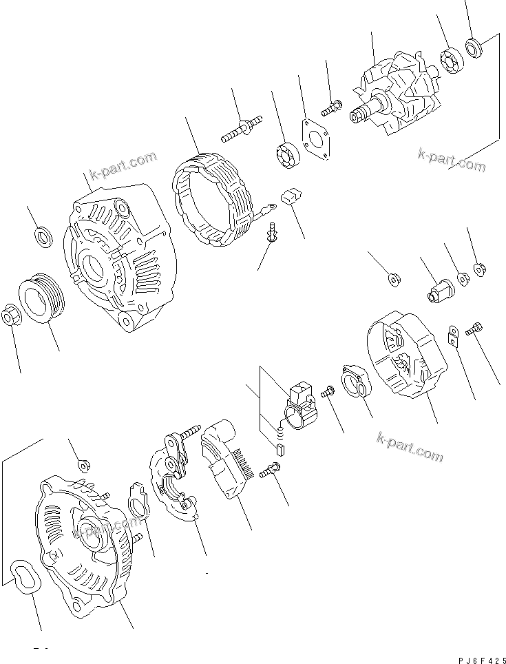 Komatsu parts book diagram for SAA4D102E-2G-4 S/N 26274903-UP: ALTERNATOR (60A) (INNER PARTS)(#26302312-)