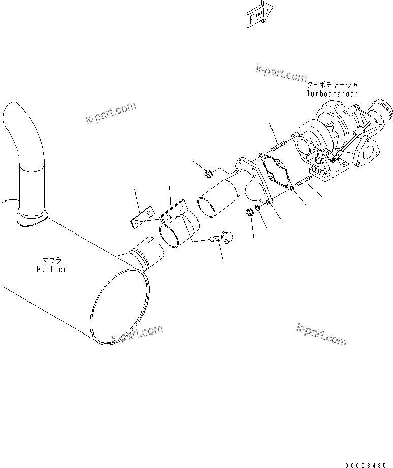 Komatsu parts book diagram for SAA4D95LE-5A S/N 500001-UP: MUFFLER PIPE