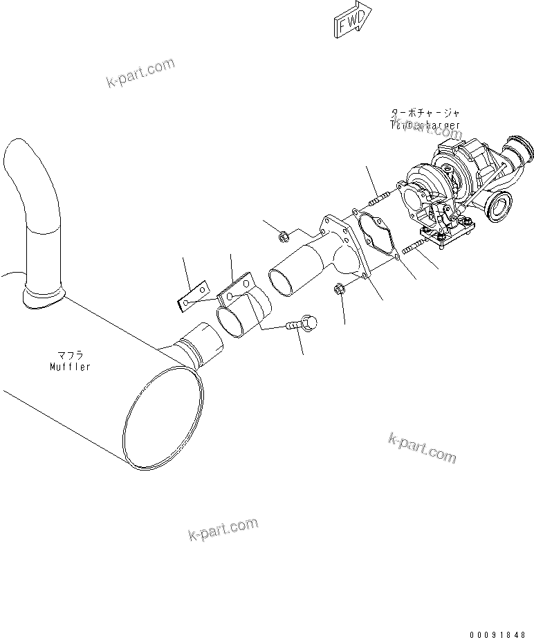 Komatsu parts book diagram for SAA4D95LE-5L-W S/N 500001-UP: MUFFLER PIPE(#511213-)