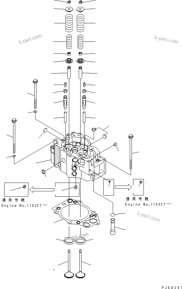 Komatsu parts book diagram for SAA6D140E-3B-8 S/N 110003-UP: CYLINDER HEAD(#110150-)
