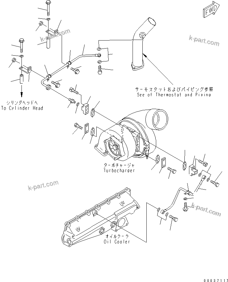 Komatsu parts book diagram for SAA6D140E-3B-8 S/N 110003-UP: TURBOCHARGER WATER PIPING (WATER COOLING TURBOCHARGER SPEC.)(#112821-)