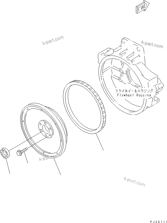 Komatsu parts book diagram for SAA6D140E-3B-8 S/N 110003-UP: FLYWHEEL