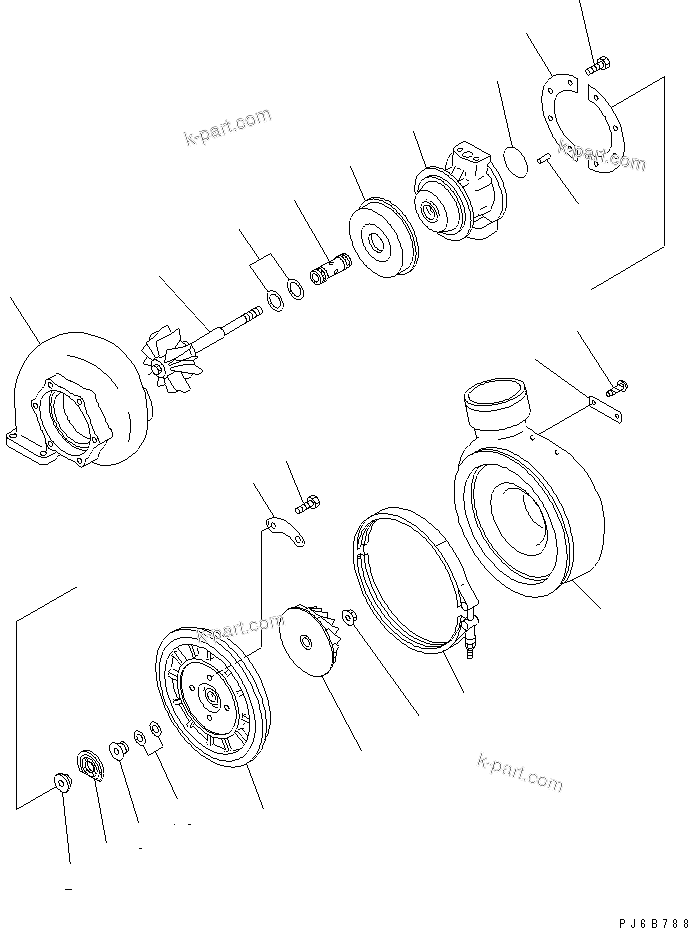 Komatsu parts book diagram for SAA6D140E-3D-8 S/N 110003-UP (Rear Engine): TURBOCHARGER (KTR110L-584E ? 585E) (INNER PARTS)(#110134-)