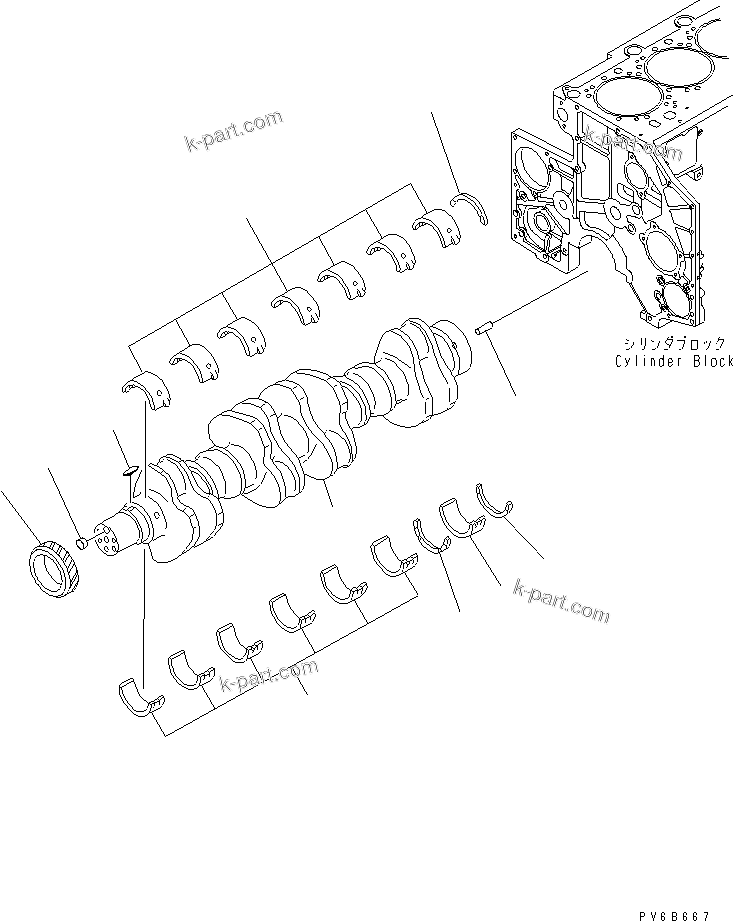 Komatsu parts book diagram for SAA6D140E-3D-8 S/N 110003-UP (Rear Engine): CRANKSHAFT(#110001-)